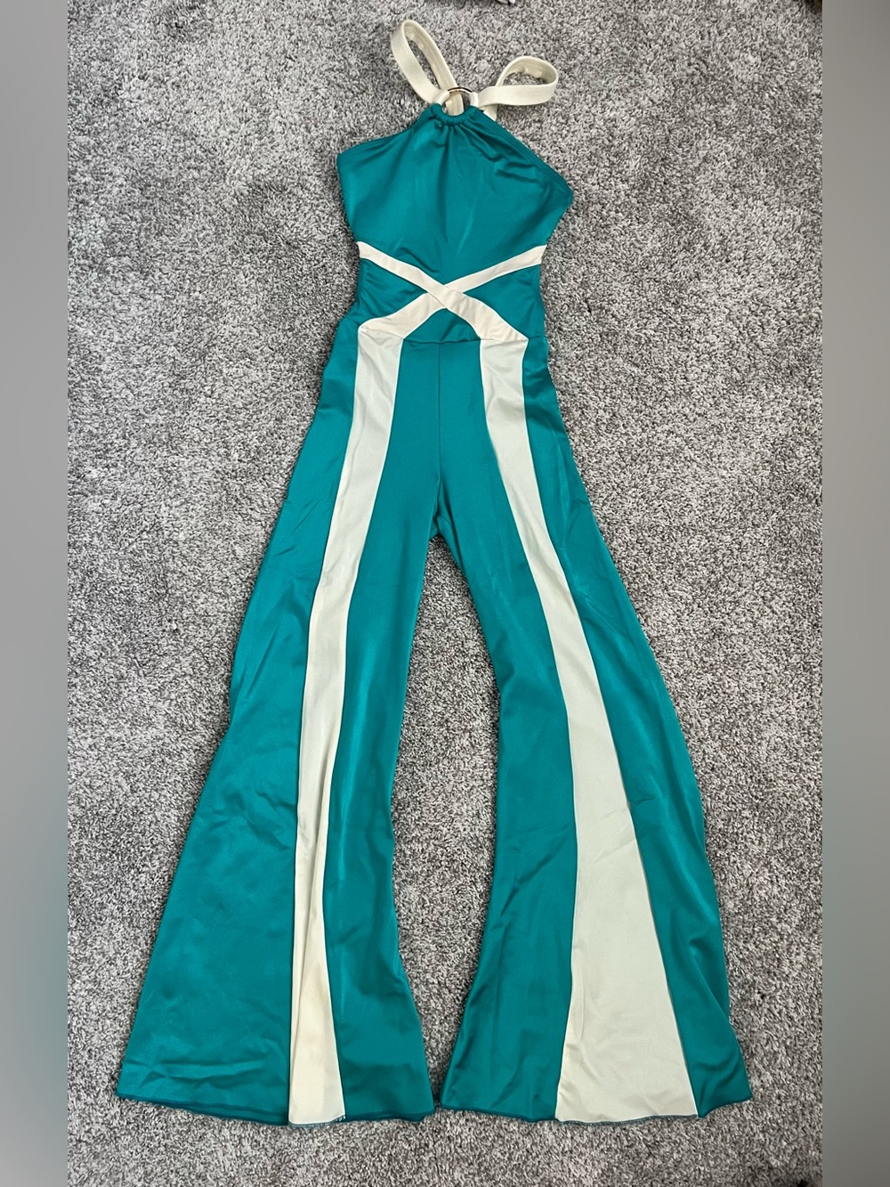 Teal and Cream Halter Wide-Leg Jumpsuit/Dance Costume from The Lineup